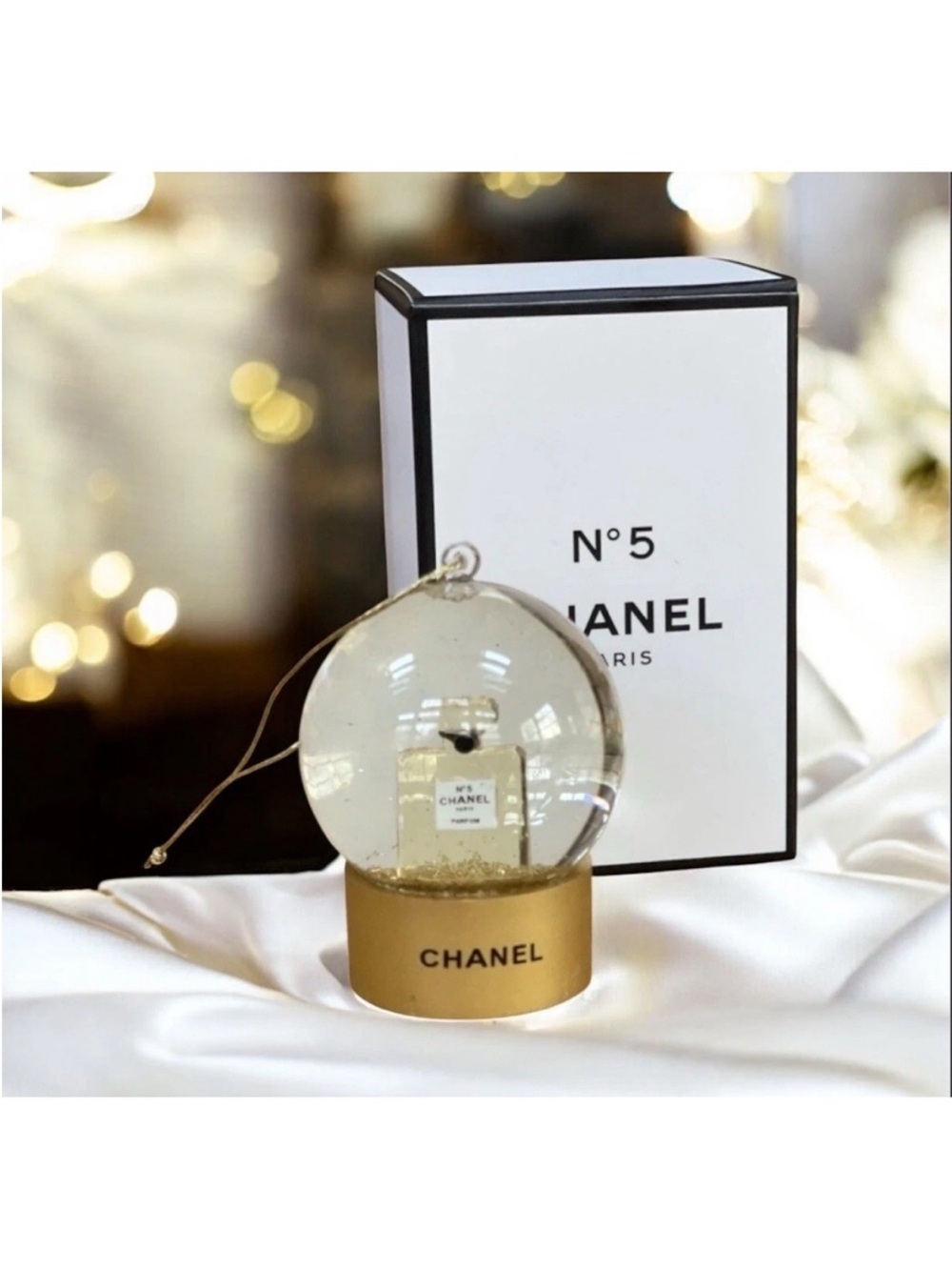NIB CHANEL gold and clear N°5 globe ornament